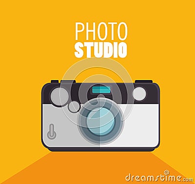 photo studio camera with shadow and yellow background design graphic Cartoon Illustration