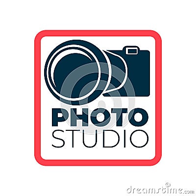 Photo studio logotype with camera and frame icon Vector Illustration