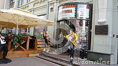 Cafe-bar on the Old Arbat street in Moscow Editorial Stock Photo