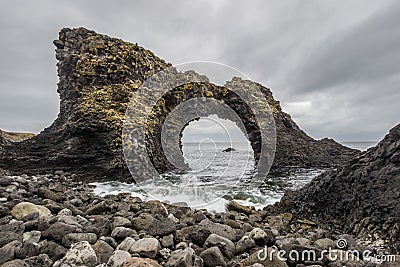 Iconic Gatklettur - Arch Rock in Arnarstapi West Iceland Stock Photo