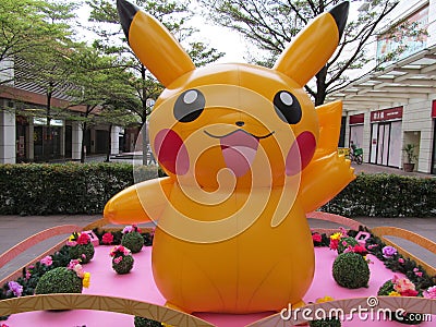 A Pokemon monster character themed Pikachu mascot Lunar New Year decoration on display at Singapore Jurong Point shopping Editorial Stock Photo