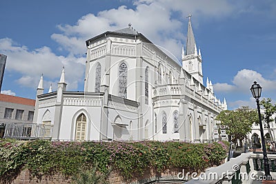 The southeast facade of the main building of Chijmes Gothic style Chapel at Singapore Victoria street Editorial Stock Photo