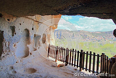 View from inside the cave of the monastery Selim in Cappadocia Stock Photo