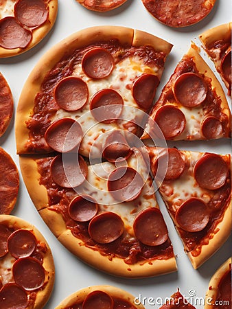 Photo Of Tasty Pepperoni Pizza Shot Down On Isolated White Background. Generative AI Stock Photo