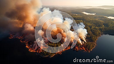 Photo of a thick smoke rising from a forest, creating a dramatic and alarming sight Stock Photo