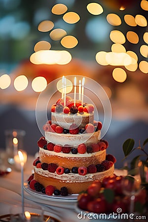 Three Tiered Cake on Table Stock Photo