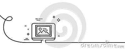 Photo thumbnail line icon. Monitor with Image sign. Continuous line with curl. Vector Vector Illustration