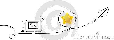 Photo thumbnail line icon. Monitor with Image sign. Continuous line with plane. Vector Vector Illustration