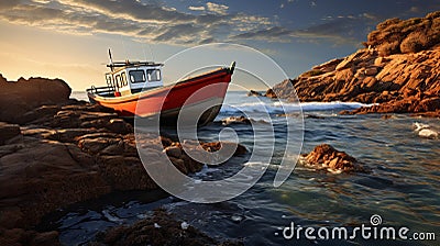 Captivating Coastal Scenes: A Pictorial Storytelling Of Rocky Coastlines And Boats Stock Photo