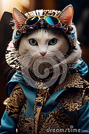 Photo of Tosi the cat dressed in a fancy aviator Stock Photo
