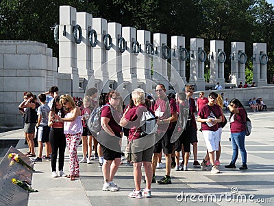 Tour Group at the WWII Memorial in Washington DC Editorial Stock Photo