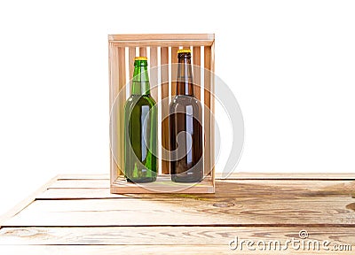 Photo of two different full beer bottles with no labels. Separate clipping path for each bottle included.2 two separate photos Stock Photo