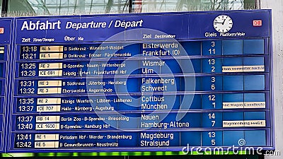 Typical Departure Announcement Board at a Train Station in Germany Editorial Stock Photo