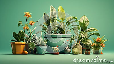 Photo of various potted plants arranged in a group Stock Photo