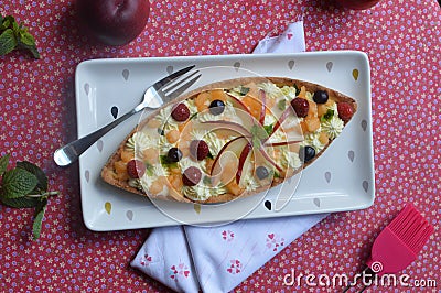 Very interesting and pretty fruit desert Stock Photo