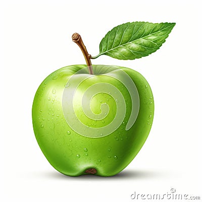 Realistic Apple With Green Leaves On White Background Stock Photo