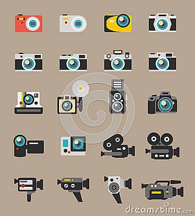 Photo and video camera flat vector icons Vector Illustration