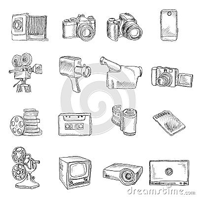 Photo video doodle icons Vector Illustration