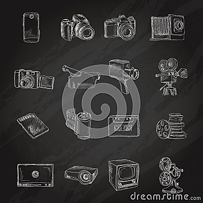 Photo video icons chalkboard Vector Illustration