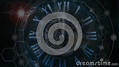 Photo vintage clock. Abstract interplay of clock symbols and graphic elements on the subject of time, technology, past, present Stock Photo