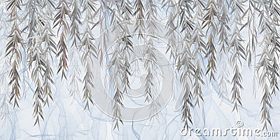 Willow branches on blue background Stock Photo