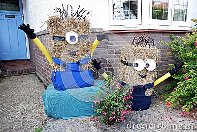 Despicable Minions, entrant in the Chorleywood Scarecrow Trail 2021 Editorial Stock Photo