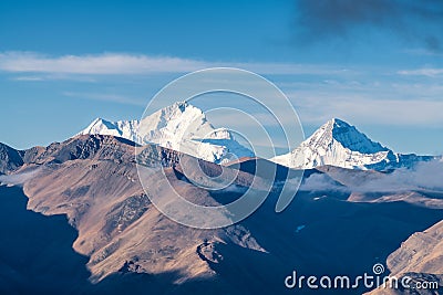 Snow mountains morning in Shigatse city Tibet Autonomous Region, China Stock Photo