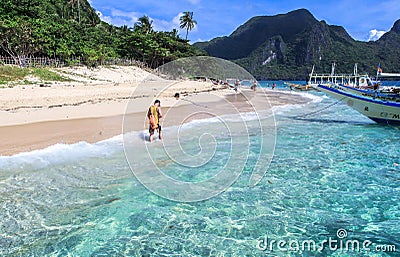 Boats on the beach of El Nido, Philippines Editorial Stock Photo