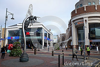 Watford town centre including Atria shopping centre and Metro bank Editorial Stock Photo