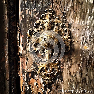 A photo of a weathered brass doorknob of an ancient house Stock Photo
