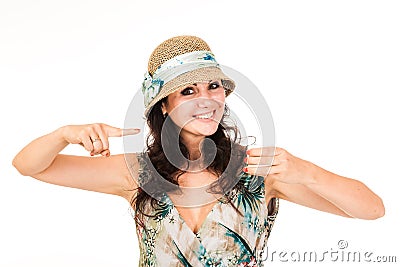 Woman posing with cream. She smears her face with cream. Stock Photo