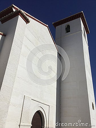 Tall White Church In Albaicin Granada Spain Stock Photo
