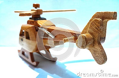 A photo of a wooden helicopter toy. Garut, May 8 2023, West Java, Indonesia Stock Photo