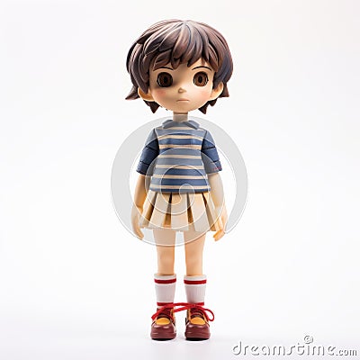 Cute Chie Yoshii Style Action Figure In Striped Shirt Stock Photo