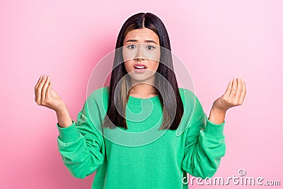 Photo of young dissatisfied worker japanese lady argue conflict misunderstanding employer wear trendy sweatshirt Stock Photo