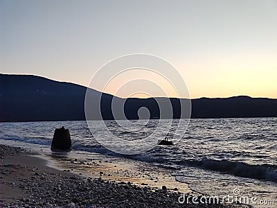 Photograph of the Adriatic sea from Albania against a nuanced sky at dusk Stock Photo