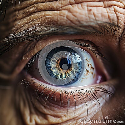 The photograph encapsulates the soulful eye of a poor, elderly man. Stock Photo
