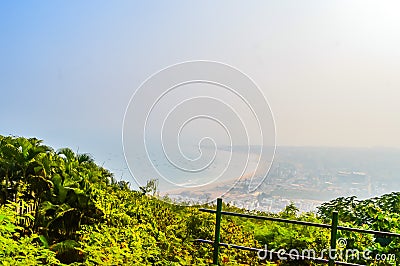 Photograph of Goa sea beach taken from top of a mountain during Christmas Holiday or New Year celebration time Stock Photo