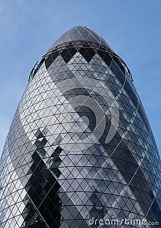 Photograph looking up at the iconic Gherkin Building, 30 St Mary Axe in the City of London, UK Stock Photo