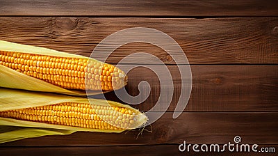 Photograph of Maize (Corn) Grain on Wood Background with Copy Space Stock Photo