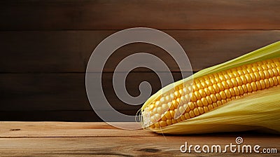 Photograph of Maize (Corn) Grain on Wood Background with Copy Space Stock Photo