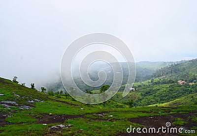 Misty Green Hills in Western Ghats - Peerumedu, Idukki District, Kerala, India - Natural Background Stock Photo