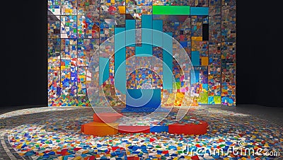 A Photograph of a mosaic podium, where fragmented pieces intertwine Stock Photo