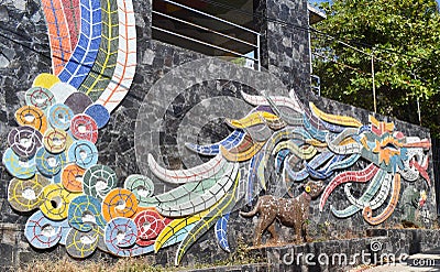 Photograph of the mural of the feathered serpent Editorial Stock Photo