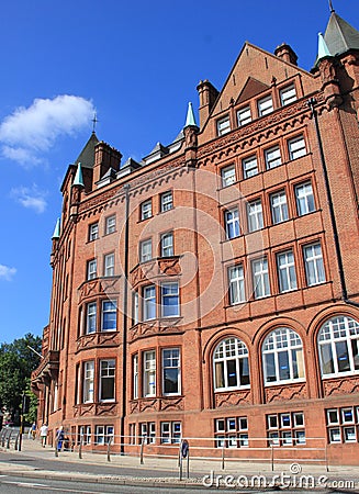 Photograph of orange brick building in central Norwich Stock Photo