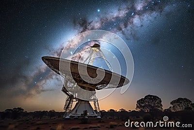 Radio night telescope on a remote mountaintop, Generative AI Stock Photo