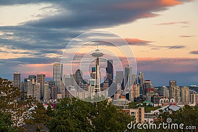 Seattle City Skyline at Sunset, Washington State, USA Editorial Stock Photo