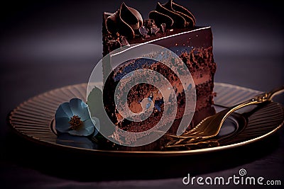 Sinful Slice of Decadent Chocolate Cake Stock Photo