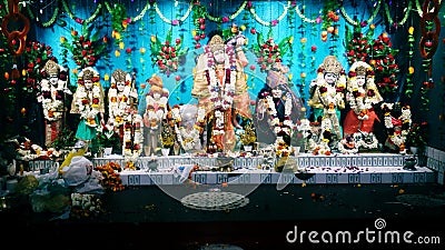 Various statues of hindu gods and hindu saints arranged on a beautiful podium Editorial Stock Photo