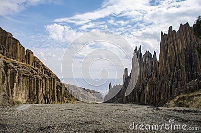 Rocky valley with strange formations Stock Photo